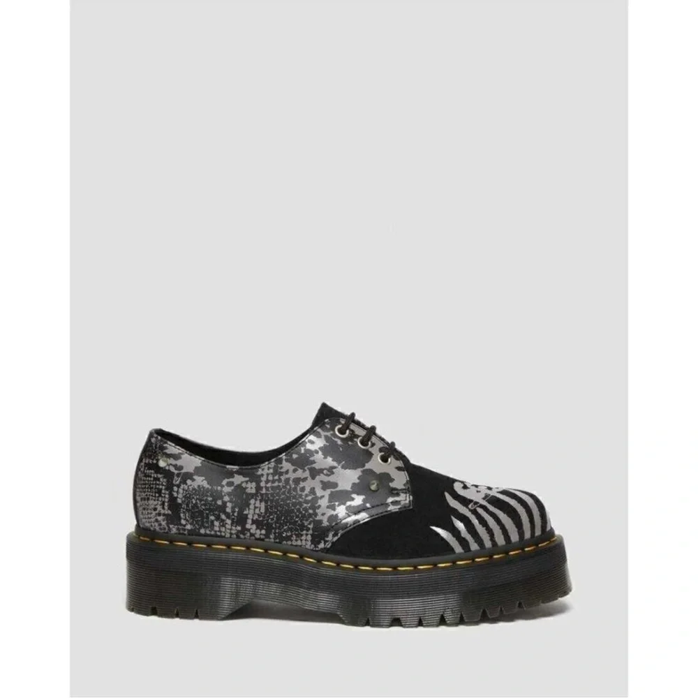 Dr. Martens 1461 Quad Animal Clash Leather & Suede Studded Platform Shoes US 6